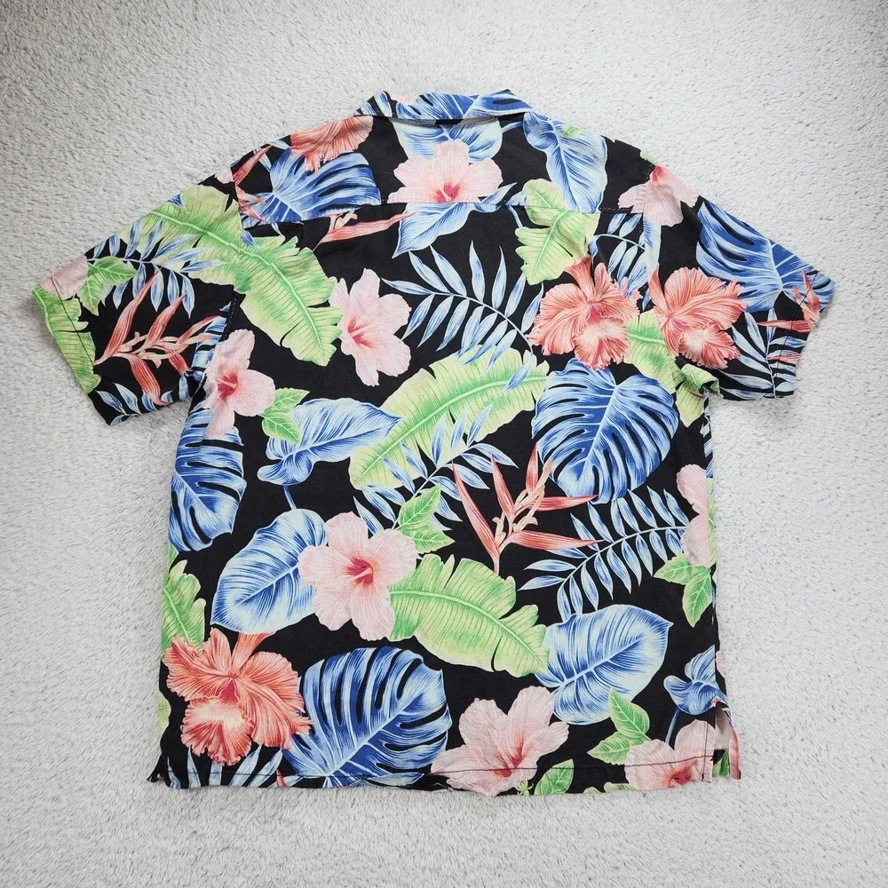 Tommy Bahama Silk Shirt Mens Large Tropical Floral Hawaiian Button Up Black - Picture 12 of 12